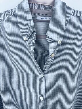 NATI Relaxed Button-Down Shirt in Gray blue /White Stripe Linen oversized shirt